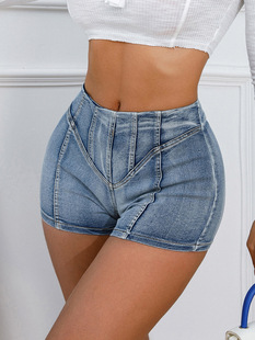 Plus-size stretch jean shorts 高腰辣妹显瘦加大码弹力牛仔短裤
