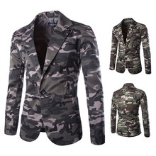 jacket外贸男迷彩修身 Camo trim button suit 一粒扣西服外套 one