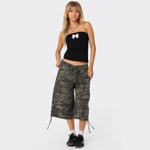 Camouflage five-pocket jeans迷彩工装潮牌宽松休闲七分牛仔裤女