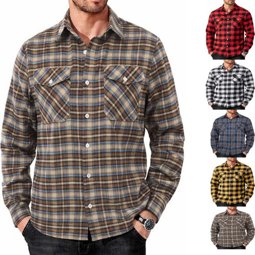 商务衬衫男宽松格子衬衣