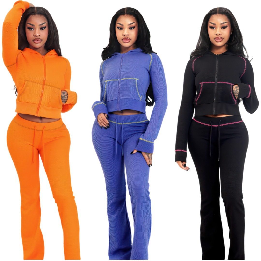 时尚休闲裤华夫格连帽卫衣