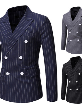 Double-breasted slim suit jacket 商务男士双排扣修身西装外套