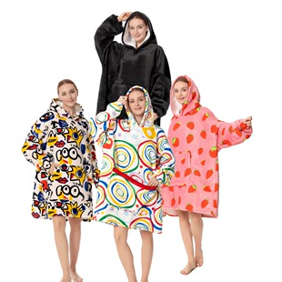 Flannel hooded pajamas连帽成人御寒服女可外穿家居服法兰绒睡袍