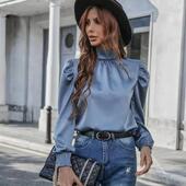 half 褶皱长袖 neck 秋法式 Elegant 半高领衬衫 shirt 优雅女装 上衣