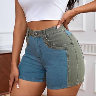 Stretch hip lift jean shorts girl 弹力时尚拼接提臀牛仔短裤女