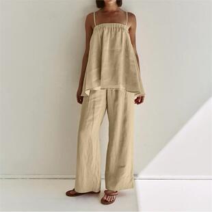 女装性感蓬蓬吊带背心阔腿裤辣妹套装Camisole broadleg pantsuit