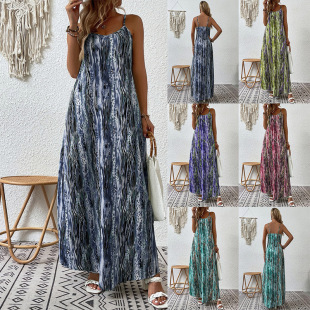 halter print trend Women dress外贸夏季 女潮流印花吊带连衣裙