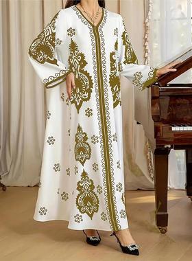 长袍女装迪拜烫金长裙 Long robe with long sleeves and a dress