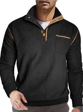 Fleece-lined warm sweatshirt秋冬长袖立领加绒上衣男士保暖卫衣