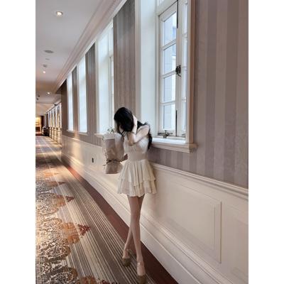 FBB limit春季新款白色初恋裙女提花波点打揽灯笼袖收腰连衣裙