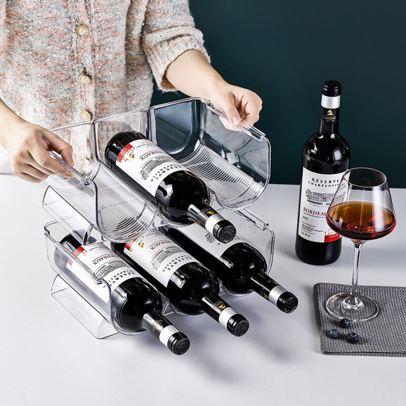塑料透明红酒架红酒饮料展示架可叠加冰箱收纳架葡萄酒杯架子收纳