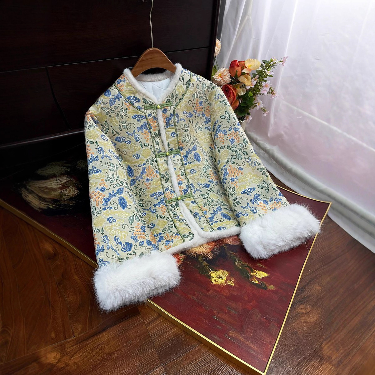 新中式国风加棉加厚提花外套2025冬季新款立领盘扣保暖棉服上衣女