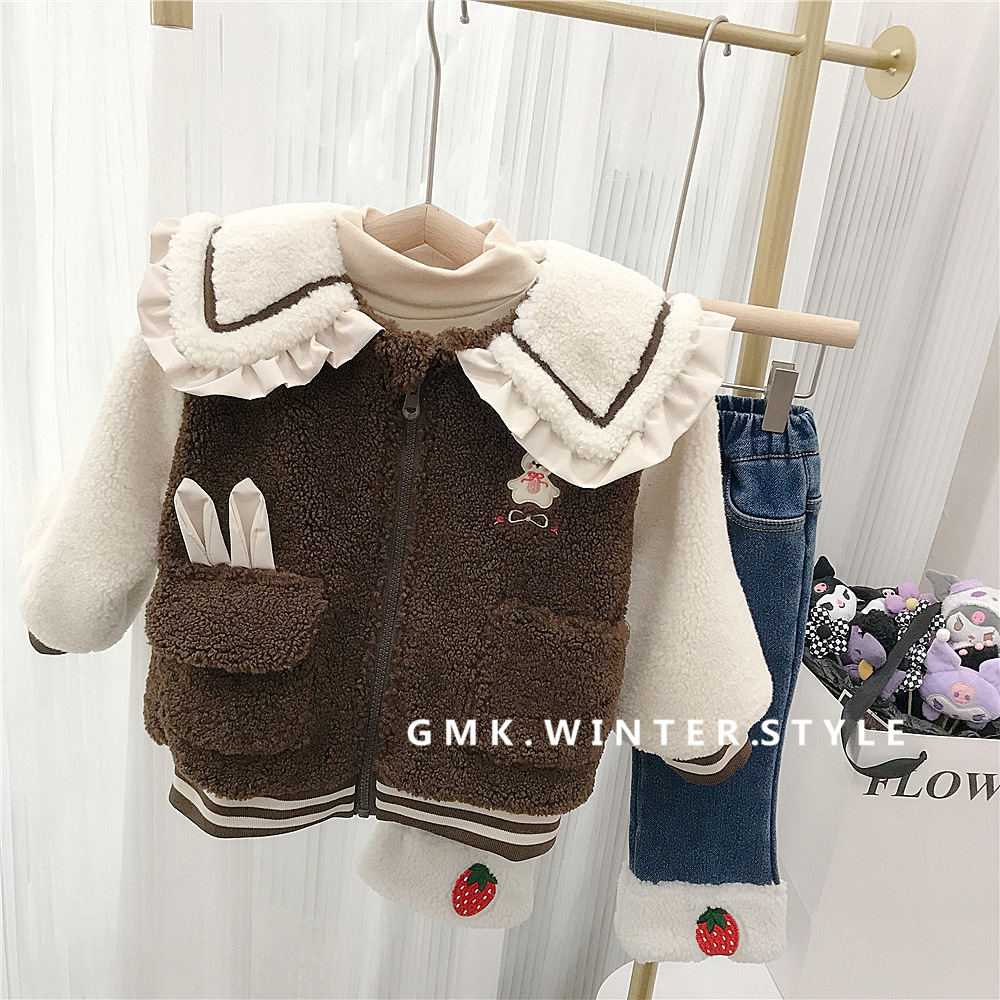 女童羊羔绒外套秋冬新款童装宝宝冬装毛毛衣儿童夹棉加厚上衣