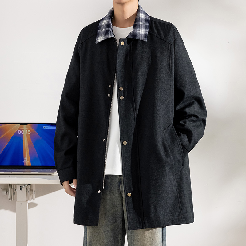 春秋男士中长款翻领夹克胖子韩潮加肥加大轻熟商务休闲风衣外套男
