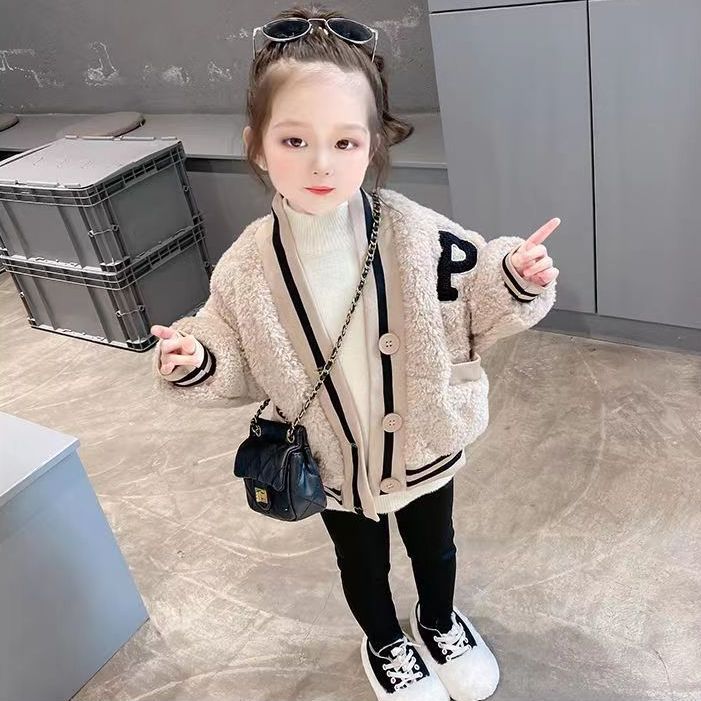 女童外套洋气秋冬装2024新款儿童装加厚棒球服宝宝保暖毛毛衣服潮