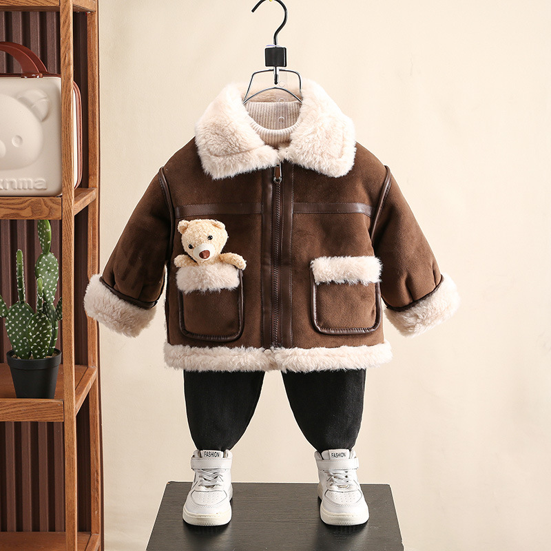 童装2025新款男童冬装开衫皮毛一体潮牌休闲洋气毛领冬款夹克