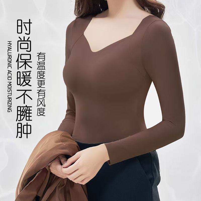 跨境爆款大码无痕长袖保暖衣秋冬自带胸垫修身显瘦百搭美肤衣