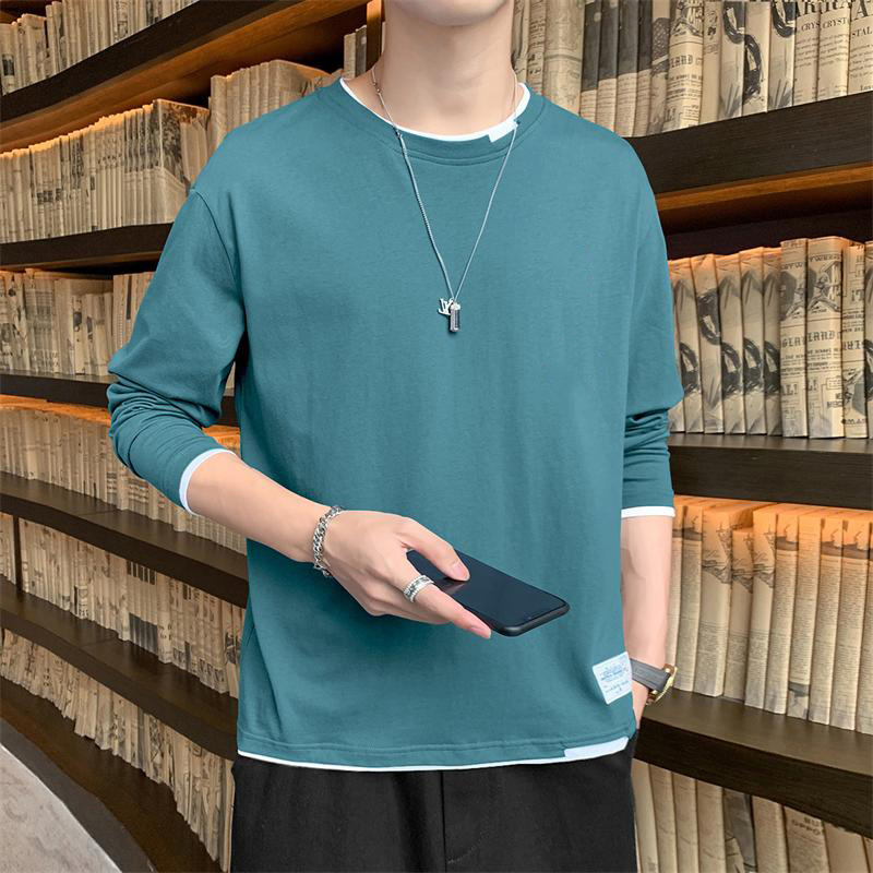 长袖t恤男款纯棉假两件