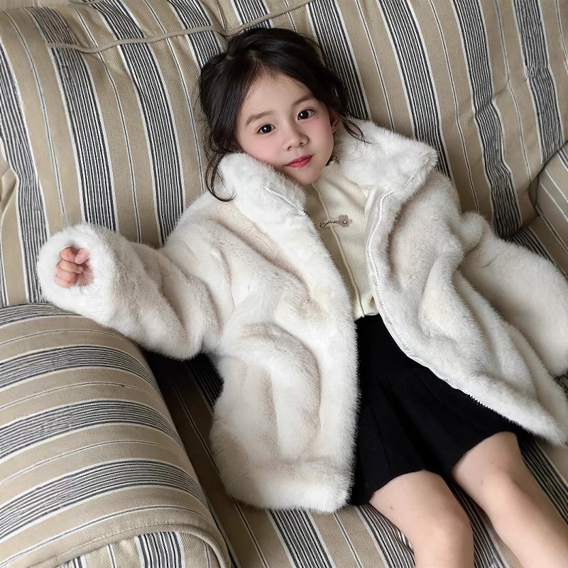 童装女童冬装外套皮草女宝宝洋气感仿水貂绒加厚保暖棉衣