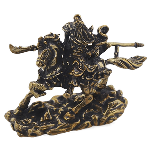 黄铜骑马关公摆件铜像武财神爷关羽大刀关二爷神像办公室茶宠摆饰