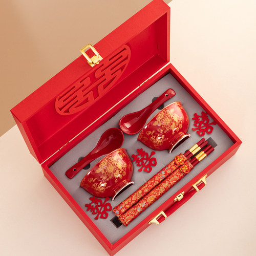 唐呈釉下彩结婚喜碗套装