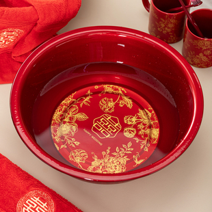 唐呈繁花结婚喜盆陪嫁套装一对女方洗脸盆礼红色聚宝盆嫁妆喜字盆