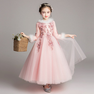 儿童礼服公主裙冬季加厚女童洋气走秀主持钢琴表演花童生日婚纱裙