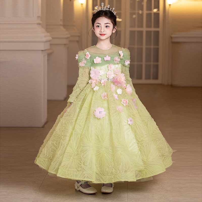 森系长袖儿童礼春季新款甜美花朵花童生日公主裙钢琴比赛服