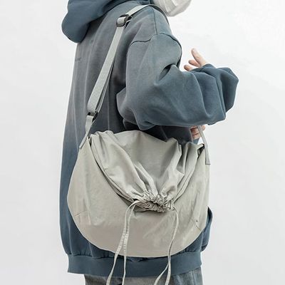 简约抽绳包包女新款纯色单肩包韩版网红托特包大学生手拎包斜挎包