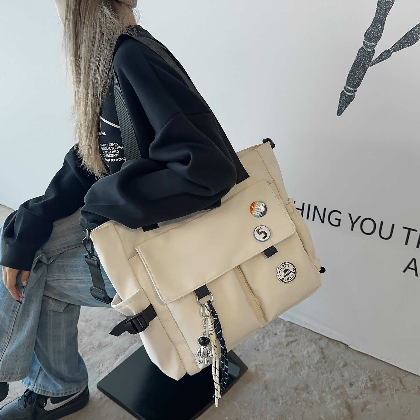 中学生潮男帆布袋拎书袋初中生高中生补习手提袋少女补课斜挎包袋