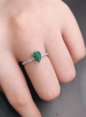 简约绿彩宝戒指女可调节气质百搭