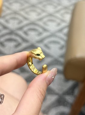 意大利拉丝豹子头戒指轻奢食指