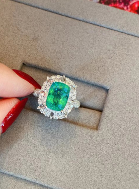 彩宝祖母绿戒指女开口ins欧美