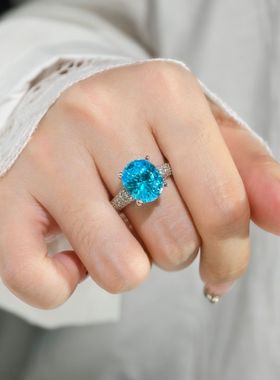 冰花切海蓝锆石开口戒指气质女戒