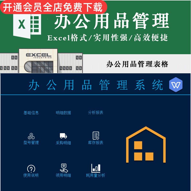 简单实用行政办公用品管理系统表格合集采购领用明细耗用量分析excel