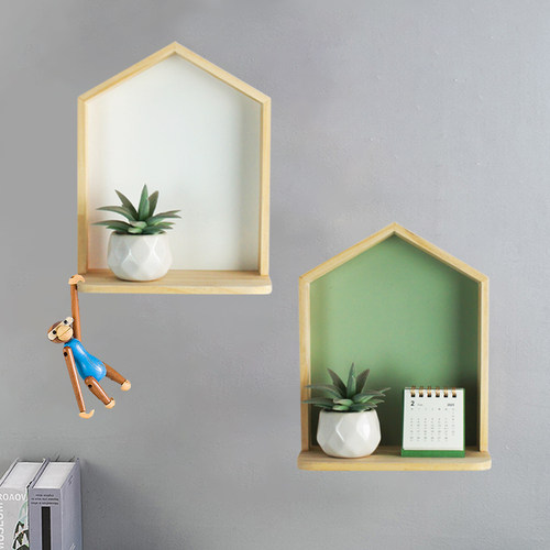 北欧实木免打孔装饰架