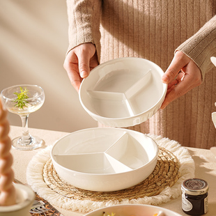 陶瓷分格碗微波炉可用带盖分餐碗三格碗分菜盘创意家用饭盒餐具