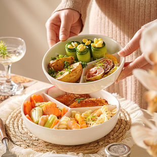 餐盒饭盒可微波6英寸分格碗菜碗饭碗陶瓷格碗分隔釉下彩减脂定量