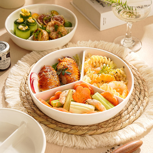 陶瓷分格碗微波炉可用带盖分餐碗三格碗分菜盘创意家用饭盒餐具