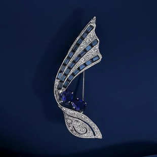 优雅复古蓝风旗胸针高档女精致西装胸花高级设计感别针气质配饰品