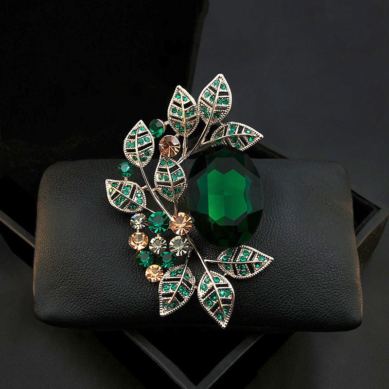 欧美复古橄榄树叶胸针高档女