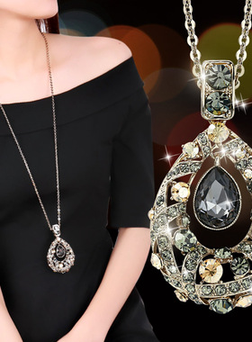 闪钻水滴毛衣链2025年新款潮女长款简约百搭韩国时尚衣服挂件项链