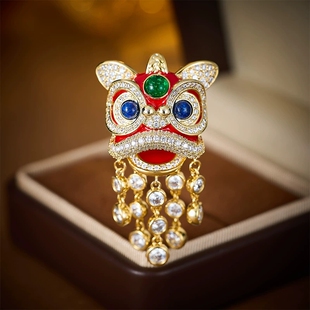 国潮醒狮胸针高档流苏小众设计感创意个性轻奢气质西装外套胸花潮