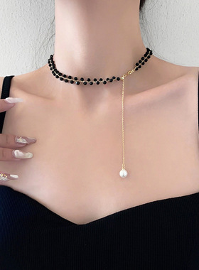 轻奢高级感黑色水晶项链女