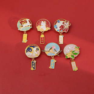 祈福好运良缘招财仙鹤金属徽章风平安御守个性笔袋包包装饰胸针