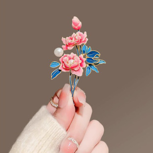 牡丹花胸针高档女气质珐琅彩别针高级感胸花大衣配饰品 景泰蓝中式