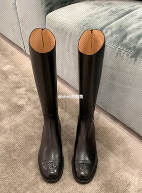 苏茵茵 版型绝了~冬季刺绣山茶花真皮后拉链高筒长靴女骑士靴
