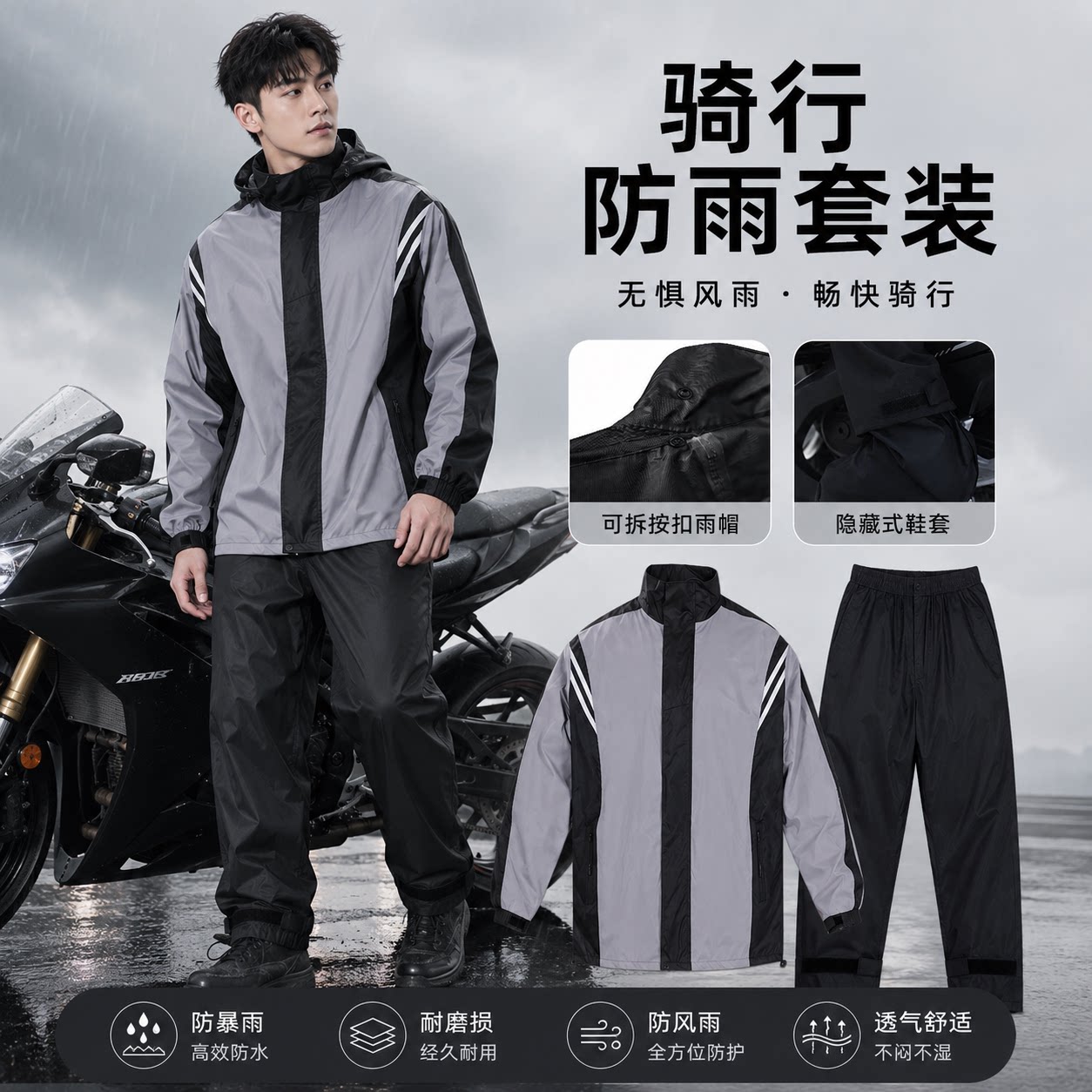 摩托车雨衣骑行专用男款分体式套装外卖骑手电动车防暴雨雨披