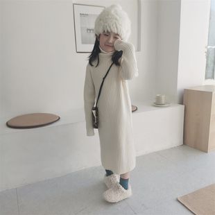 秋冬女童高领毛衣中长款连衣裙裙儿童长款打底针织毛线裙