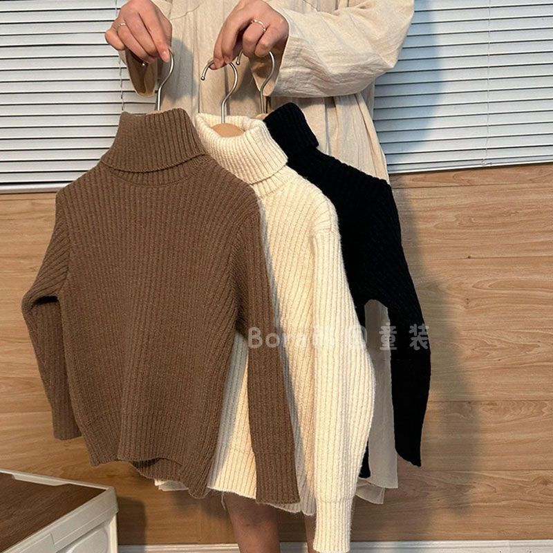 韩国男女童秋冬装中小宝宝毛衣一体绒针织衫女孩网红高领打底衫潮